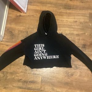 Lauren Daigle Official Merch Cropped Black Stripped Sleeve Hoodie